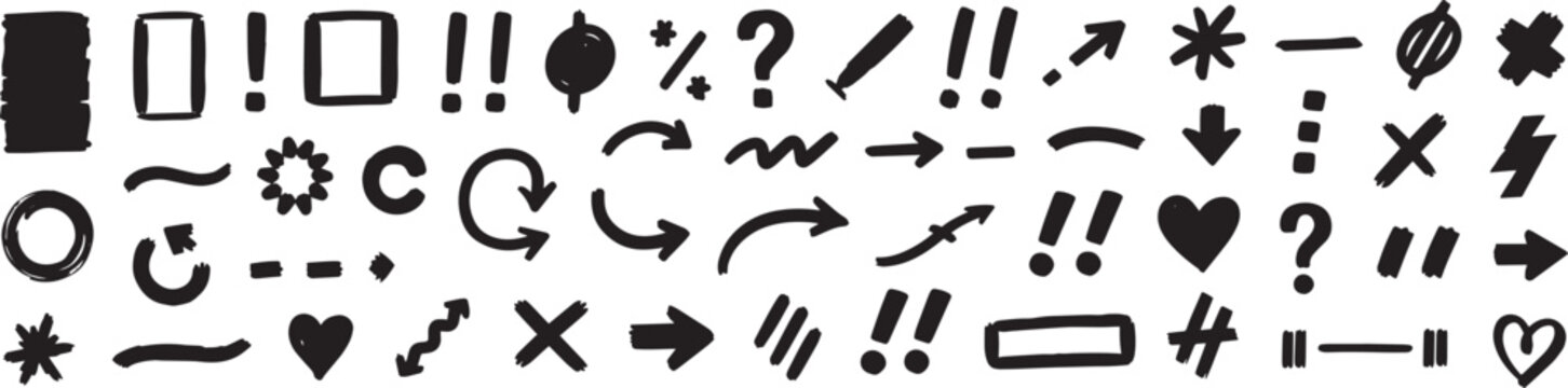 Hand drawn graphic elements collection, arrows and symbols