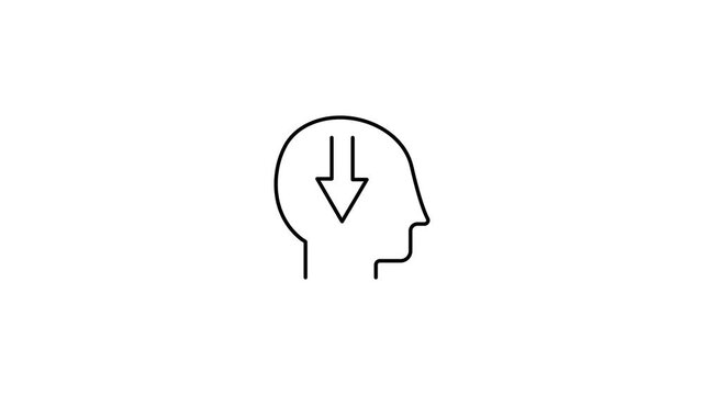 Animated Depression and Low Mood Icon with Downward Arrow in Human Head Loop