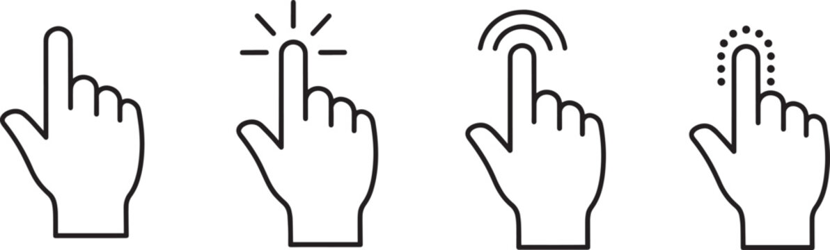 Set of four simple line art hand cursor pointer icons