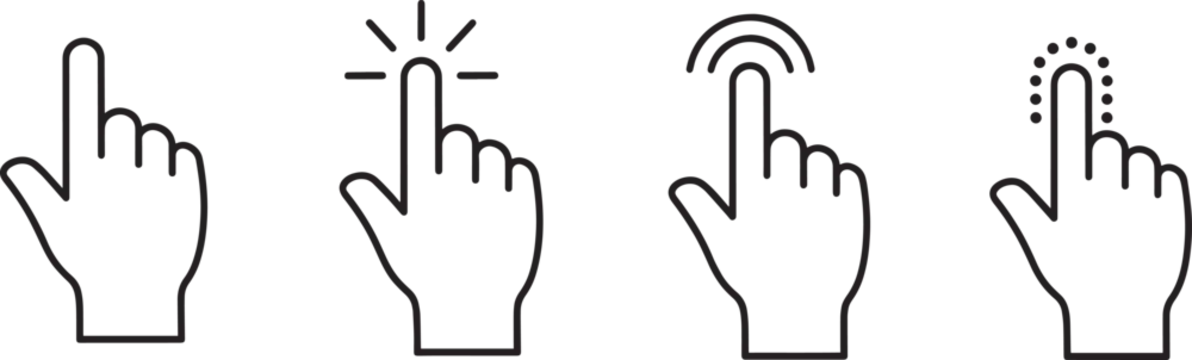 Set of four simple line art hand cursor pointer icons