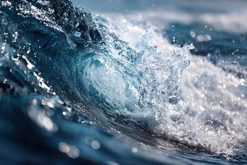 Turquoise ocean wave crashing with white foam and bubbles, capturing the dynamic movement and texture of water in a vibrant coastal scene