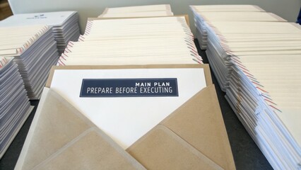Organized Envelopes with Labels Prepared for a Strategic Plan Execution in a Business Setting