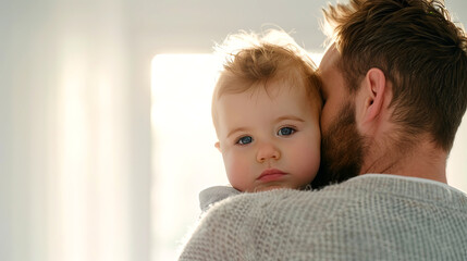 A father lifts his child high in a sunny living room while they share joyful moments together filled with laughter and love