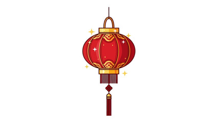 Traditional Red Chinese Lantern with Golden Ornaments and Tassel