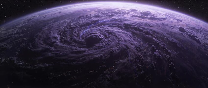 Epic space storm lightning cyclone planet atmosphere night sky dramatic cloud power energy space swirling cloud night energy galaxy cosmos dramatic view from orbit dramatic cloud power energy space