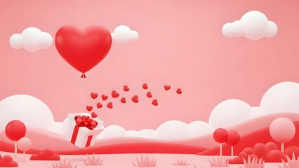Romantic valentine's day scene with heart shaped balloon and confetti