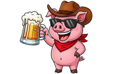 cartoon pig holding beer mug