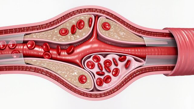Cross section of artery showing plaque buildup blood flow obstruction