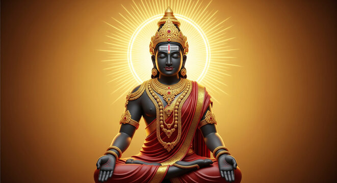 Lord Ayyappa Murti. Golden Divine Aura. Devotional Art Background.