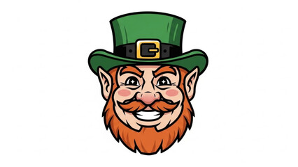 Cartoon leprechaun face with green hat St Patricks Day character illustration for festive design and celebration