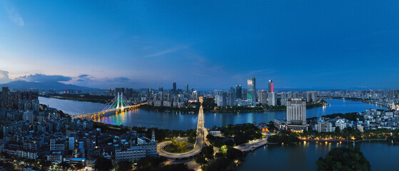 Naklejka premium Huizhou City, Jiangbei CBD, Huizhou Bridge, Hesheng Bridge Aerial Photography