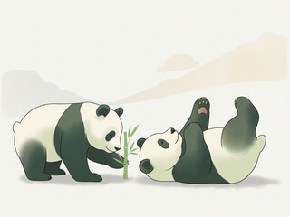 笹で遊ぶパンダ