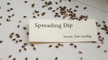 Seed Packets on Surface with Spreading Dip Label and Surrounding Seeds for Gardening Enthusiasts