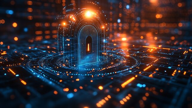 Cybersecurity gateway digital lock protecting critical data network - Powered by Adobe