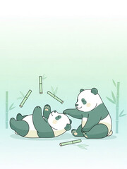 戯れ合うパンダの親子