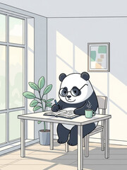 勉強するパンダのかわいいイラスト
