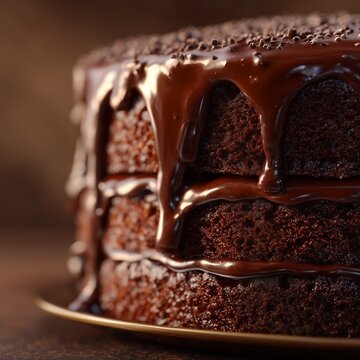 Decadent Chocolate Cake with Glossy Chocolate Drizzle and Sprinkles
