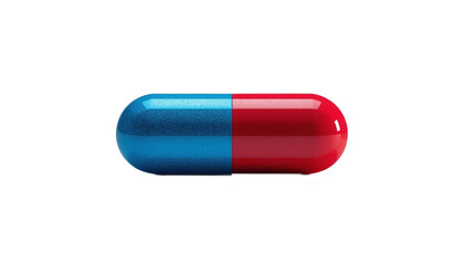A blue and red capsule pill on transparent background
