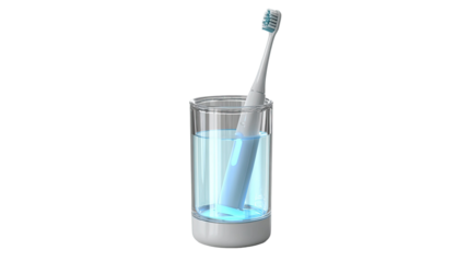 Electric toothbrush sterilizer cup with ultraviolet light for dental hygiene cleaning tool isolated on white background