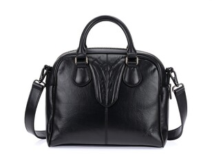 Naklejka premium A sleek, black leather handbag with a structured design and shoulder strap