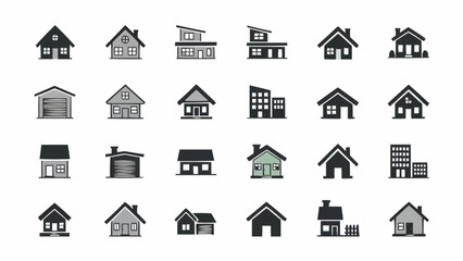 Collection of Diverse House Icons and Building Symbols.