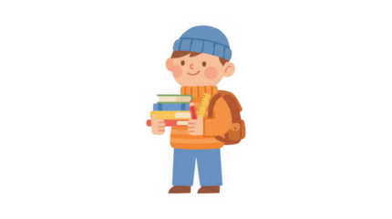 Young Boy Student with Books and Backpack Vector Illustration
