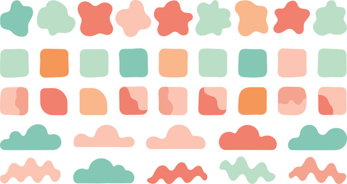 Soft pastel abstract shapes set vector illustration rounded blobs clouds and squares for modern decorative design