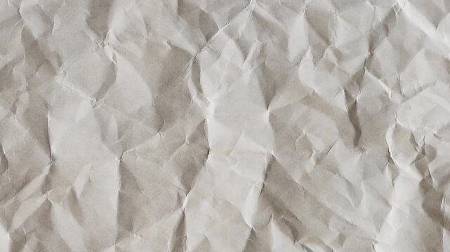 High-resolution landscape texture of crumpled white recycled paper. Detailed creases and folds create a tactile, organic background perfect for web headers, vintage designs, and eco-branding.