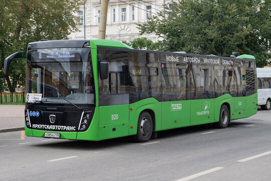 IRKUTSK, RUSSIA - SEPTEMBER 03, 2025: A modern Russian bus of the NefAZ-5299-40-52 on a city street