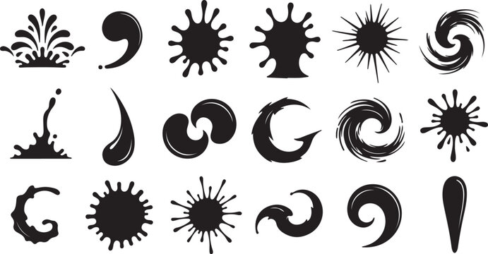 Monochrome doodle water drops and splashes line art set vactor design.eps
