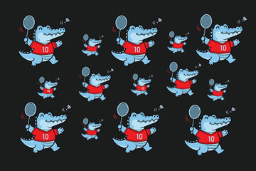 Cartoon alligators playing badminton on a black background