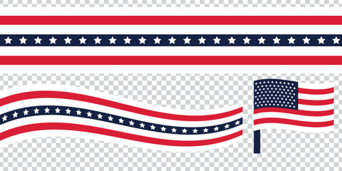 American flag elements including waving flag and banner with stars and stripes