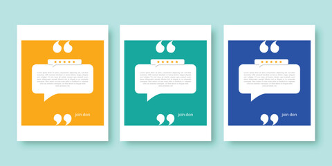 Collection of three testimonials with quote marks and stars rating