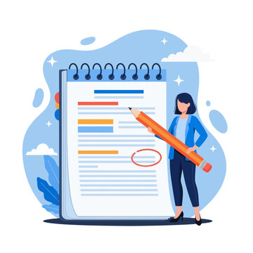 Taking note for study and work, efficient way for important information, summary or conclusion, planning or productivity concept, flat vector modern illustration