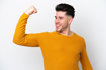Young caucasian man isolated on white background doing strong gesture