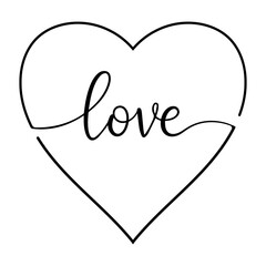 Heart outline with cursive love text for romantic graphic design