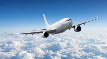 Obraz premium Airplane jet sky cloud travel transportation aircraft flight blue white engine wing tourism journey vacation freedom aerial