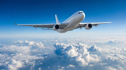 Obraz premium Airplane jet sky cloud travel flight passenger transport aviation blue aircraft holiday tourism journey vacation