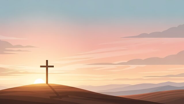 Good Friday Cross with Dramatic Sky Illustration
