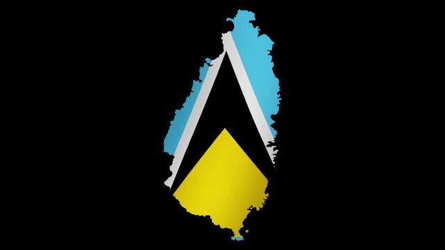 Looping animation of the Saint Lucia flag as a map with a transparent background in 4K format