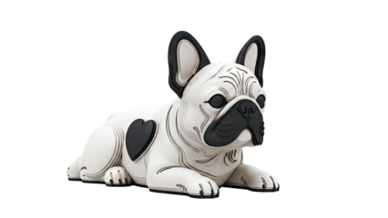 Stylized French Bulldog Sculpture with Black Heart Detail