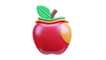 3D Rendered Red Apple with Bite Mark and Leaf