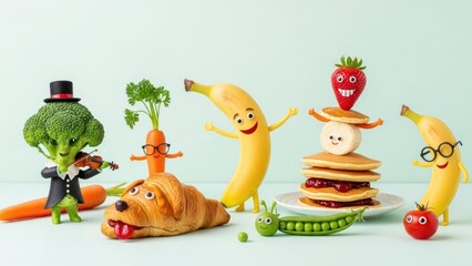 Whimsical Food Characters Having Fun Together.
