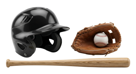 Baseball Gear: Helmet, Bat, Glove with Ball, Isolated on White