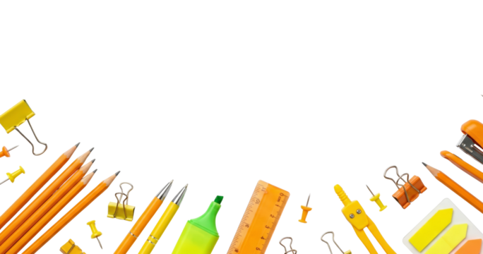 Yellow and Orange School Supplies Border - Back to School, Office Supplies, Stationery - Powered by Adobe