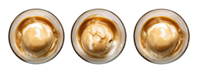 Top view of Affogato coffee creamy delight on transparent background food closeup