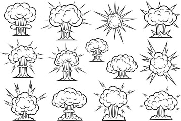 Obraz premium Collection of dynamic explosion and smoke cloud illustrations for comic book and action scenes