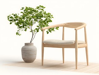 Simple Chair with Potted Plant