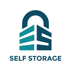 Self storage facility logo with padlock and building icon  security and safety icon