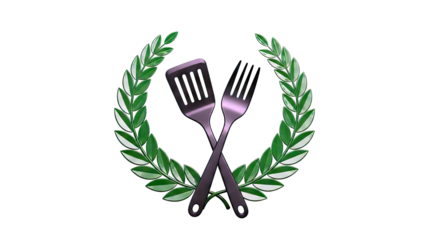 Laurel Wreath with Crossed Spatula and Fork